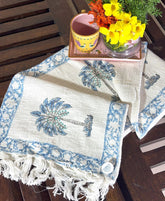 Blue Palm Tree Hand Block Printed Jute Table Runner